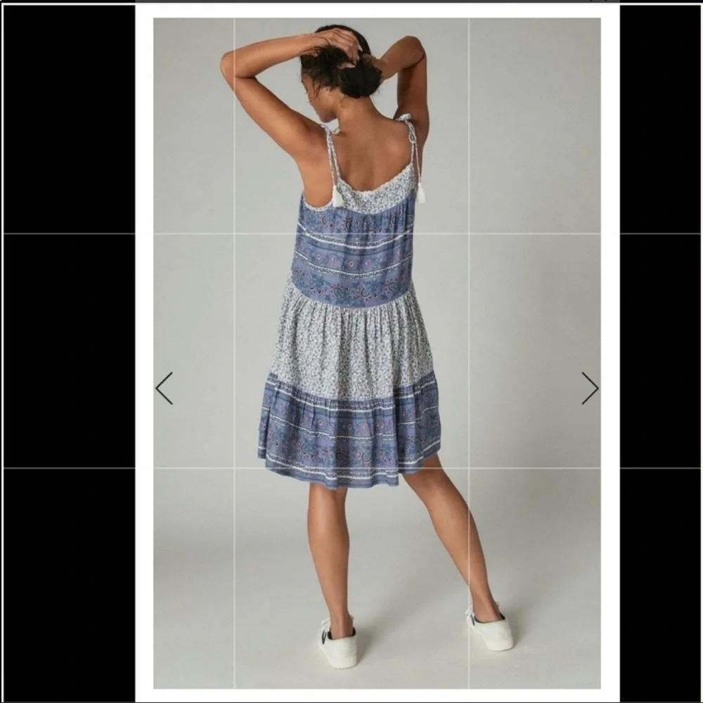 Lucky brand Mixed print tie sleeve tiered dress - Picture 3 of 13